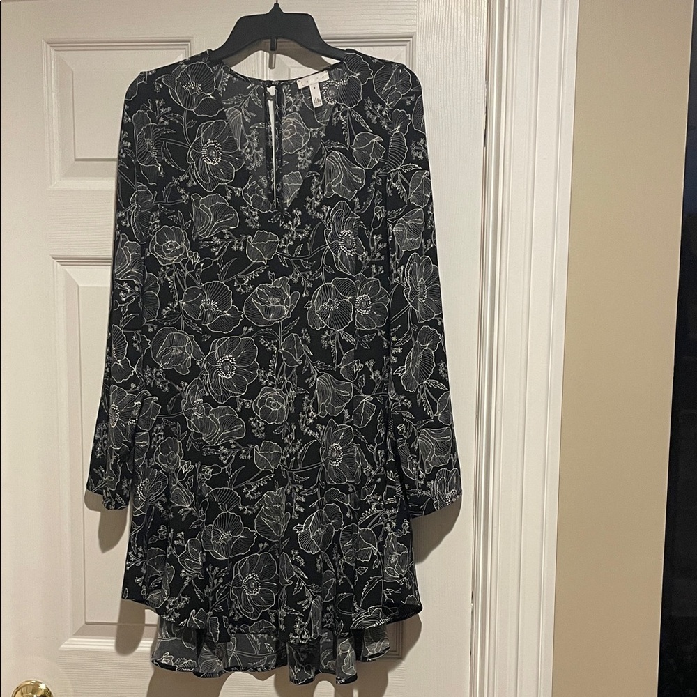 Nordstrom Black and White Floral Long Sleeve Dress